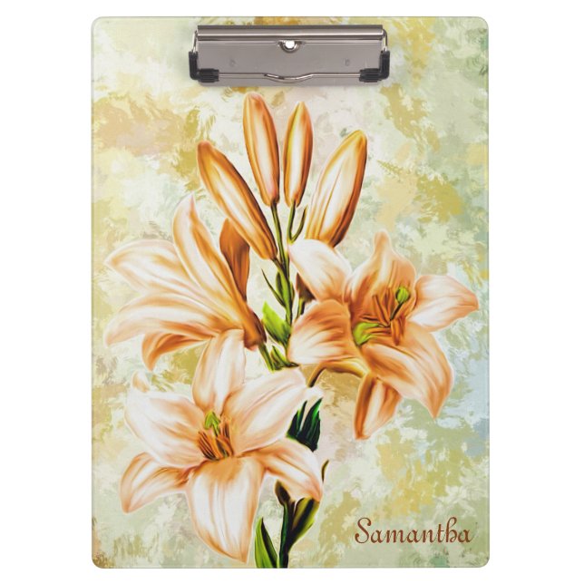 Elegant Lily Flowers Add Your Name Clipboard (Front)