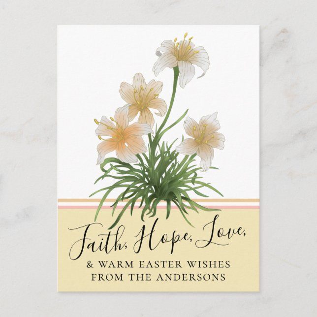 Elegant Lily Flowers Faith Hope Easter Greetings Postcard (Front)