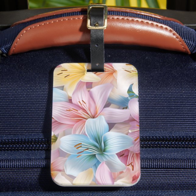 Elegant Lily Flowers Seamless Pattern Luggage Tag (Front Insitu 2)