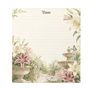 Elegant Lily Fountain Garden Notepad