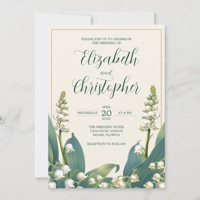 Elegant Lily of the valley Floral Wedding Invitation (Front)