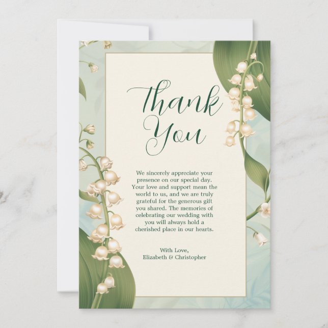 Elegant Lily of the valley Floral Wedding Thank You Card (Front)