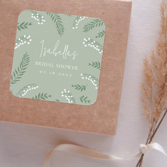 Elegant Lily of the Valley Garden Bridal Shower Square Sticker (Creator Uploaded)