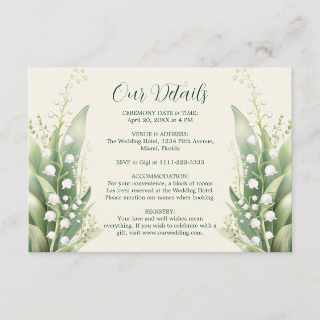Elegant Lily of the valley Wedding Horiz Enclosure Card (Front)