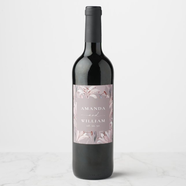 Elegant Lily Personalised Wedding Wine Label (Front)