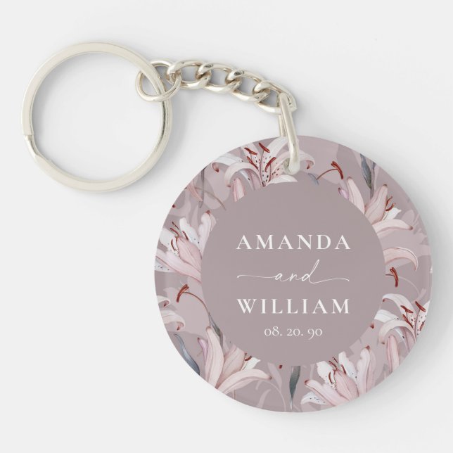 Elegant Lily Wedding Keychain – Stylish Favour (Front)