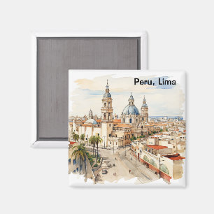 Elegant Lima Peru Watercolor Panorama View Magnet