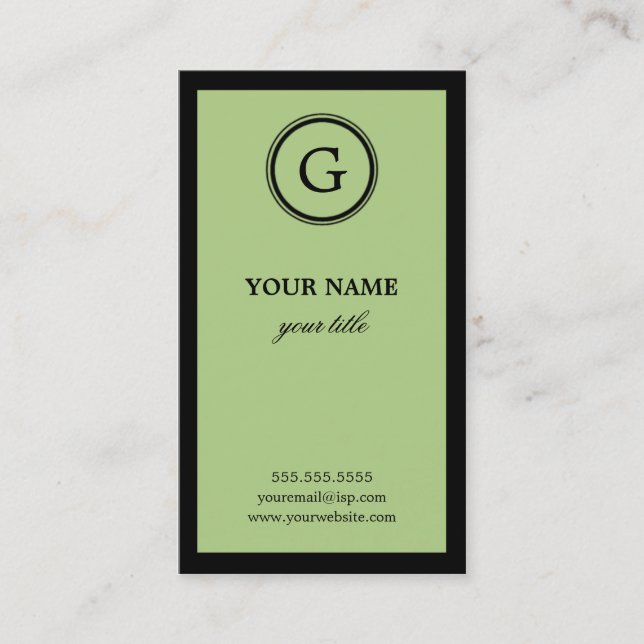 Elegant Lime and Black Monogram Business Card (Front)