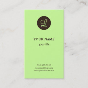 Elegant Lime & Brown Monogram Business Cards
