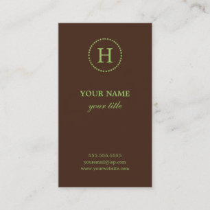 Elegant Lime & Brown Monogram Business Cards
