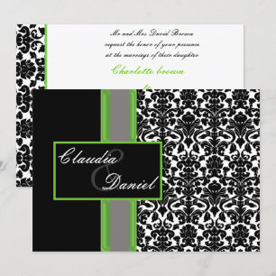 elegant lime damask wedding invitation