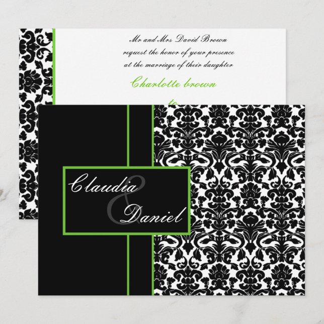 elegant lime damask wedding invitation (Front/Back)
