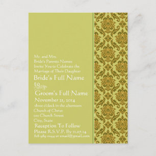 Elegant  Lime & Gold Damask  Wedding Invitation