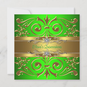 Elegant Lime Green and Gold Quinceanera Invitation