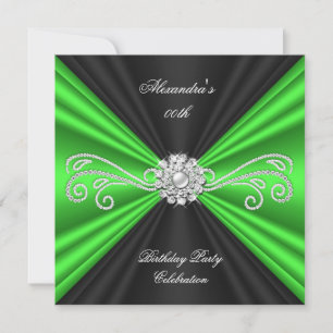 Elegant Lime Green Black Diamond Birthday Party Invitation