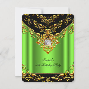 Elegant Lime Green Black on Gold Birthday Party Invitation
