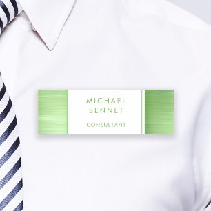 Elegant Lime Green Brushed Metallic Business Name Tag