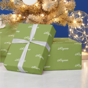 Elegant Lime Green custom script name chic Wrapping Paper