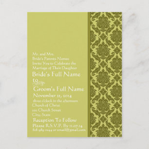 Elegant  Lime & Green Damask  Wedding Invitation