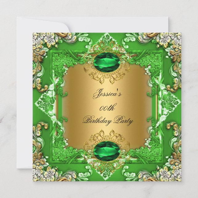 Elegant Lime Green Gold Floral Birthday Party Invitation (Front)