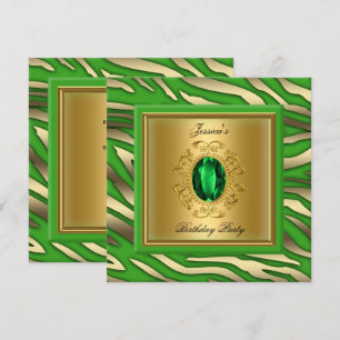 Elegant Lime Green Gold Zebra Birthday Party Invitation