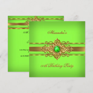 Elegant Lime Green Jewel Gold Birthday Party Invitation