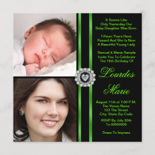 Elegant Lime Green Photo Quinceanera Invitations