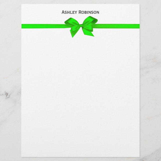 Elegant Lime Green Satin Bow on White Envelope (Front)