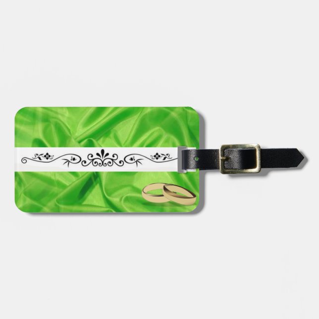 Elegant`Lime Green Silk Effect Wedding Luggage Tag (Front Horizontal)