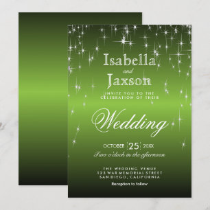 Elegant Lime Green Star Lights Wedding Invitation
