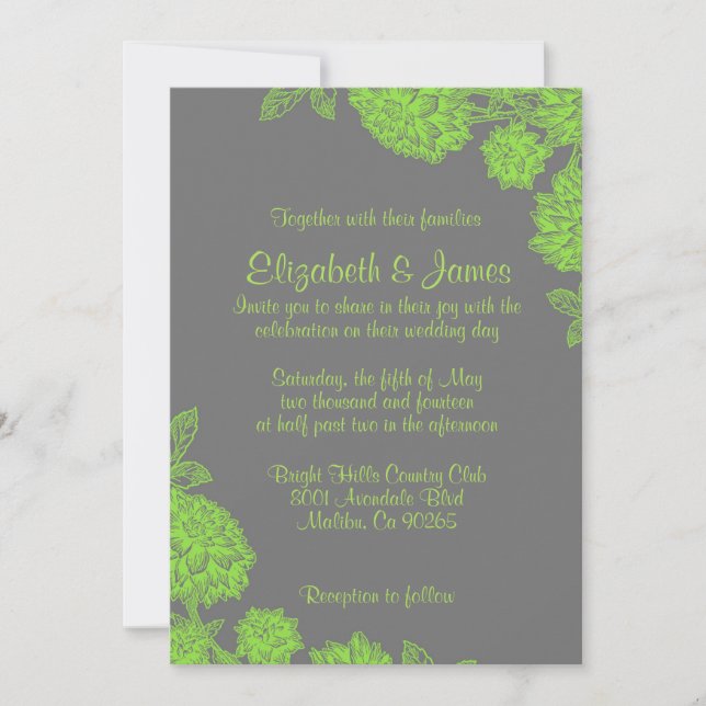 Elegant Lime Green Wedding Invitations (Front)