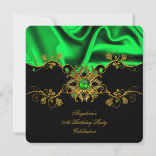 Elegant Lime Silk Jewel Black Gold Birthday Party Invitation