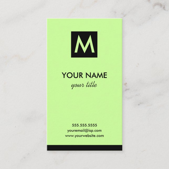 Elegant Lime Square Monogram Business Cards (Front)