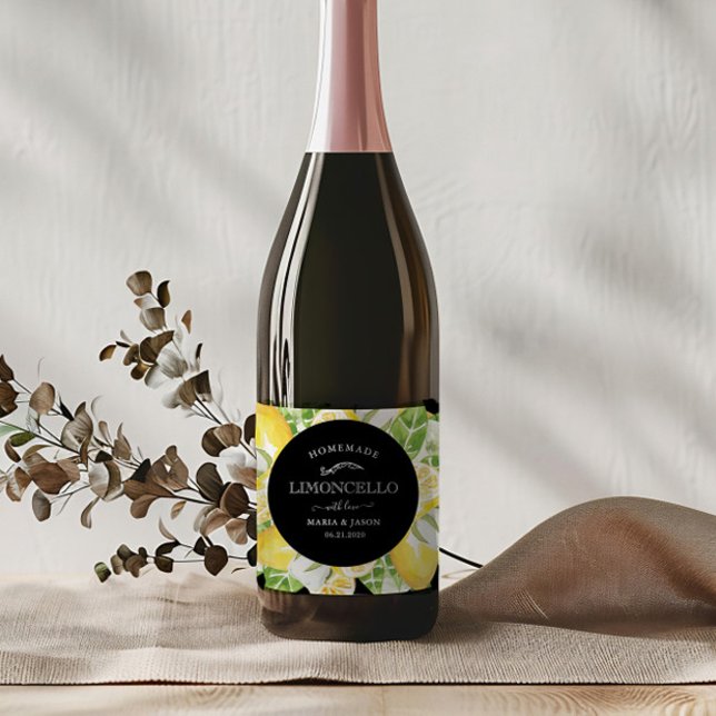 Elegant Limoncello Lemon Wreath  Liquor Bottle Label (Creator Uploaded)