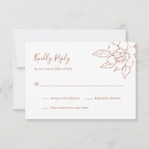Elegant Line Art Boho Floral Terracotta Wedding RSVP Card