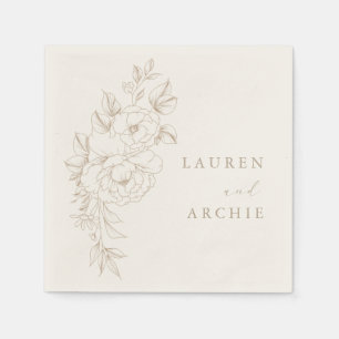 Elegant Line Art Boho Vintage Floral Wedding Napkin