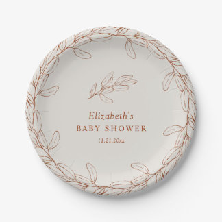 Elegant Line Art Botanical Baby Shower Paper Plate