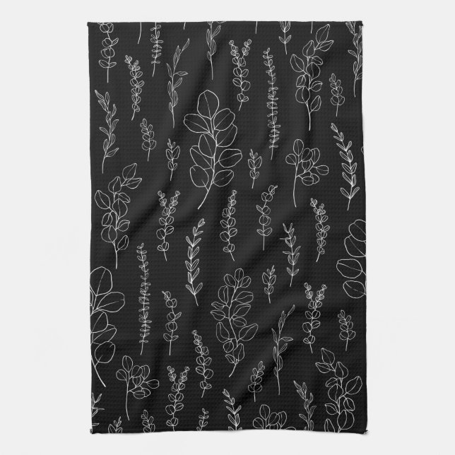Elegant Line Art Eucalyptus Pattern   Tea Towel (Vertical)