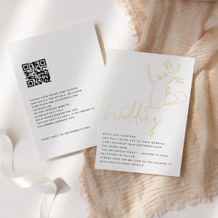 Elegant Line Art Faces QR Wedding Real Foil Invita