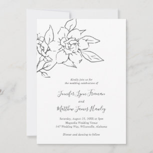 Elegant Line Art Floral All In One Wedding Invitation