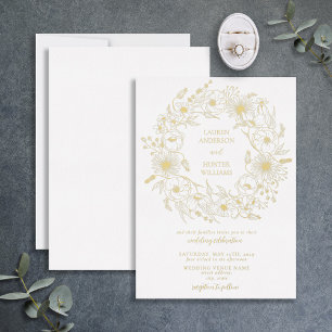 Elegant Line Art Floral Wreath Wedding Gold