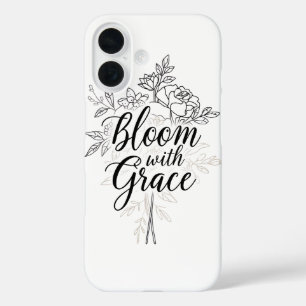 Elegant Line Art Flower Typography iPhone 16 Case