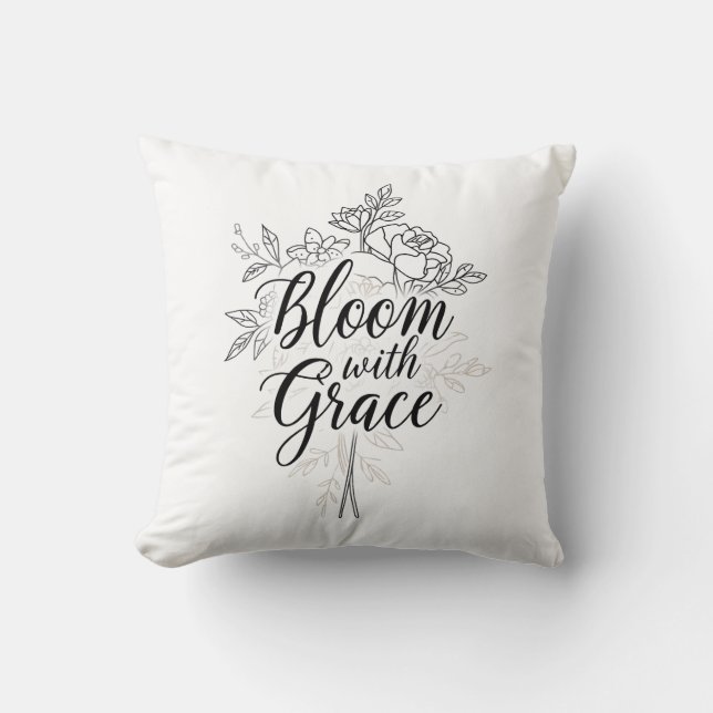Elegant Line Art Flower Typography Cushion (Front)