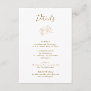 Elegant Line Art Magnolia Floral Gold Wedding Enclosure Card