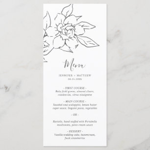Elegant Line Art Magnolia Floral Wedding Menu