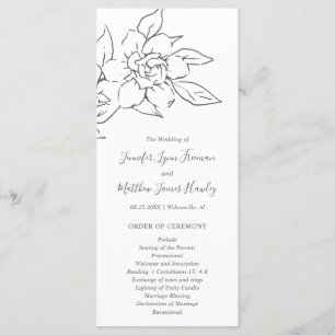 Elegant Line Art Magnolia Floral Wedding Programme
