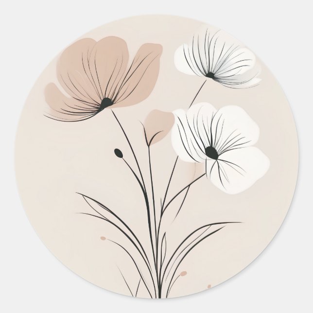 Elegant line art minimalist floral classic round sticker (Front)