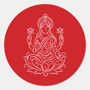 Elegant Line Art of Goddess Lakshmi on Lotus Classic Round Sticker