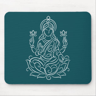 Elegant Line Art of Goddess Lakshmi on Lotus Mouse Mat