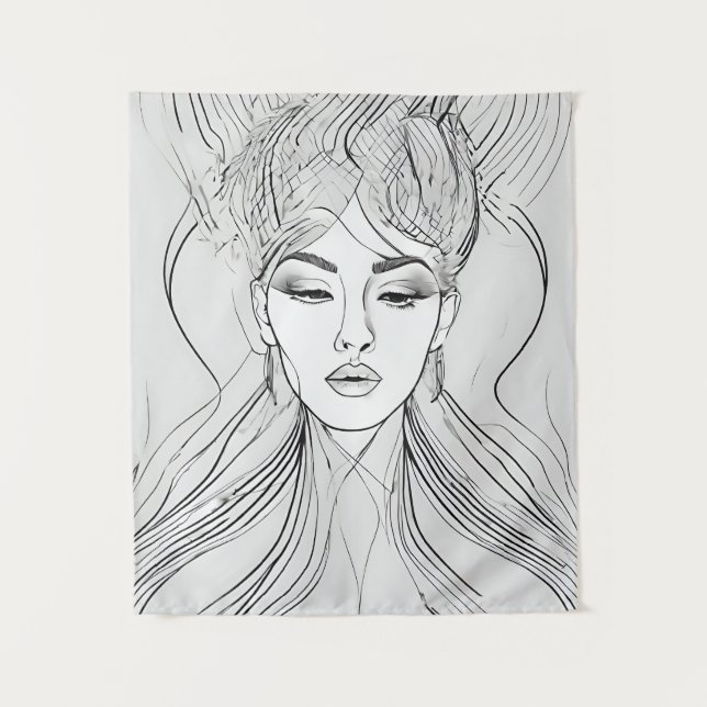 Elegant Line Art Portrait Modern Wall Art Tapestry (Front)